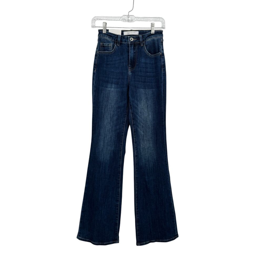 Q2 Wide Leg Jeans Women SZ 2 Blue NWT Boho Western Flare Denim 70s Cowgirl Chic